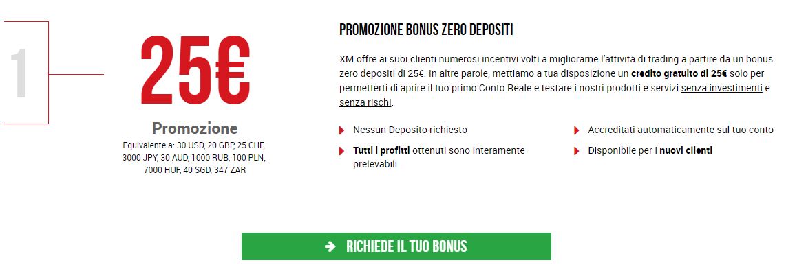 bonus 25€ senza deposito xm